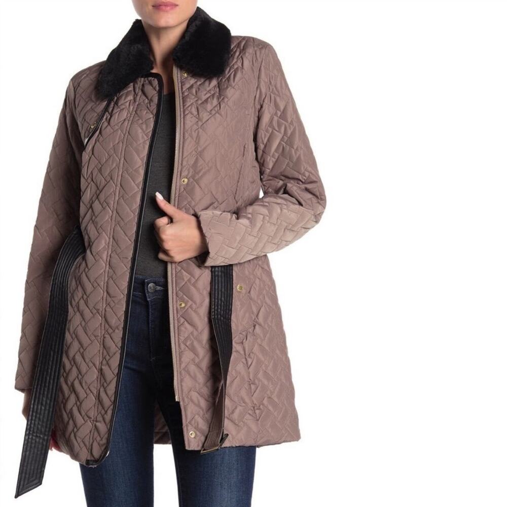 Cole Haan Women’s XL Faux Fur Trench Coat Brown Winter Jacket New w/Tags